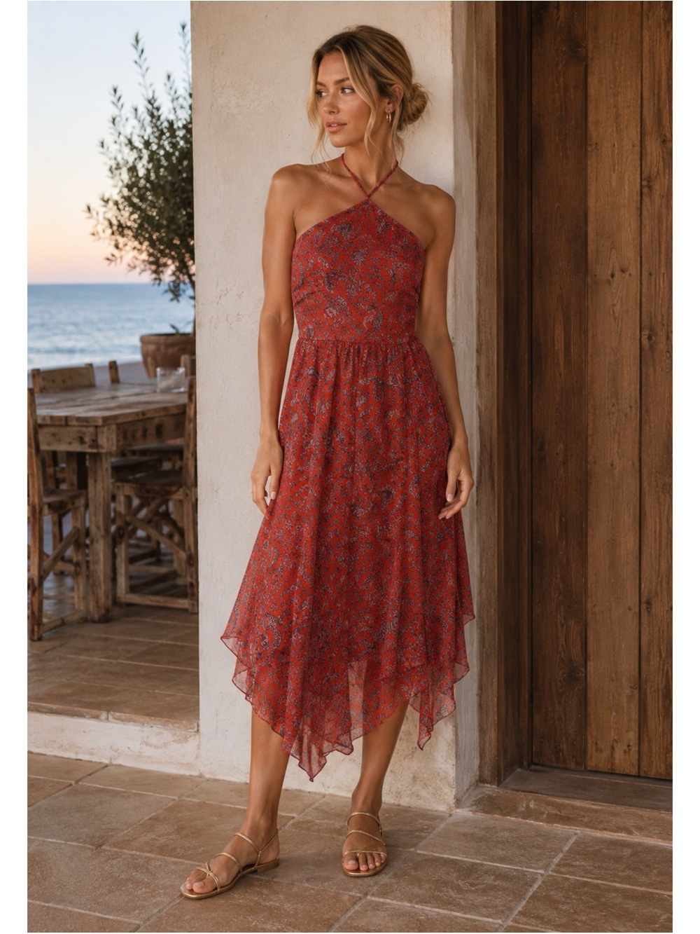 Misa Los Angeles Halter Midi Dress XS